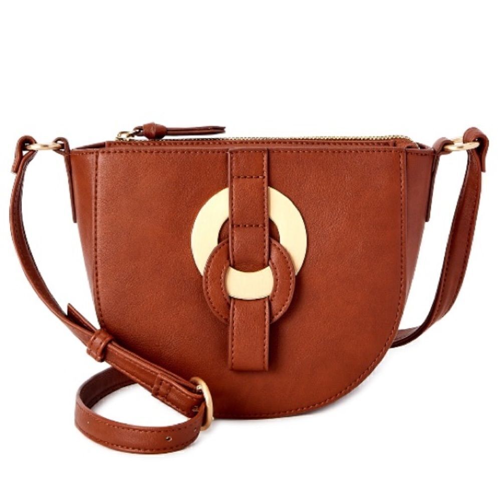 Cognac Faux Leather Crossbody